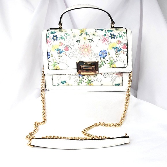 Aldo Handbags - Aldo Floral White Top-Handle Crossbody Bag Gold Chain Strap *READ*